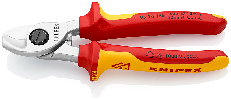 Kliješta sjekača 165mm za kablove D 15mm/50mm2 kromirana VDE izolirana KNIPEX