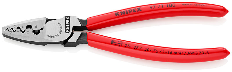 Kliješta za tuljaste stopice  0,25-16mm2 AWG 23-5 polirana, PVC drške KNIPEX