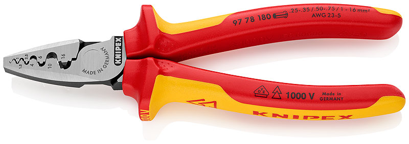 Kliješta za tuljaste stopice  0,25-16mm2 VDE izolirana AWG 23-5 KNIPEX