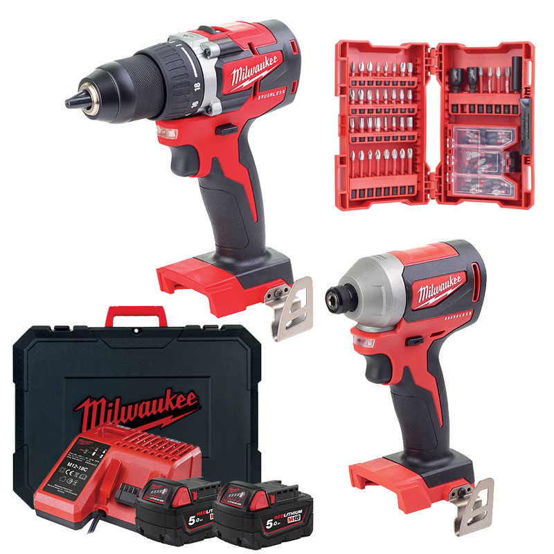MILWAUKEE M18 CBLPP2B-502C Set aku bušilica i udarni odvijač + SET NASTAVAKA